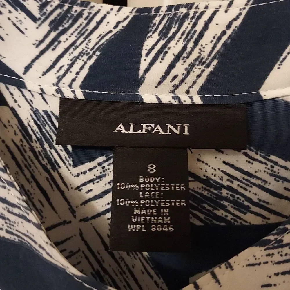 Alfani Blue and White Geometric Pattern A-Line Shift Dress Size 8